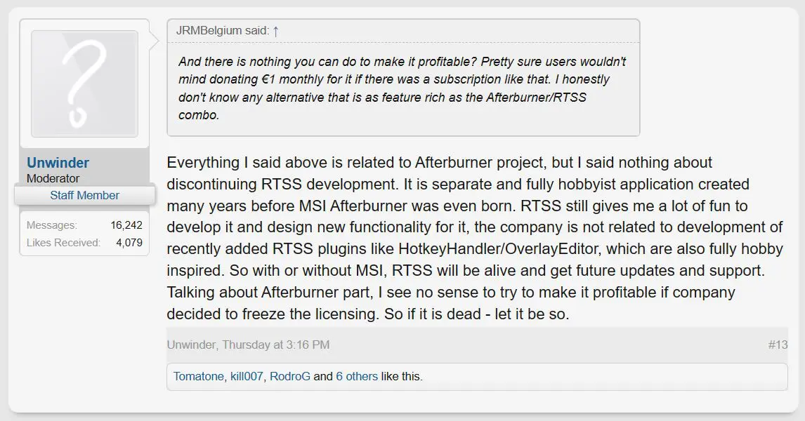 Phần mềm MSI Afterburner bị “bỏ rơi” gần 1 năm, khả năng sẽ “chết”