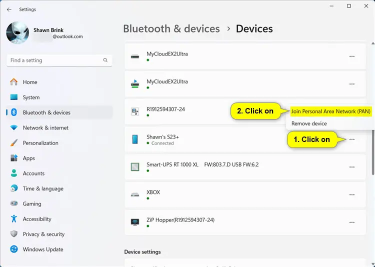 Cách kết nối với BTPAN (Bluetooth Personal Area Network) trong Windows 11 6