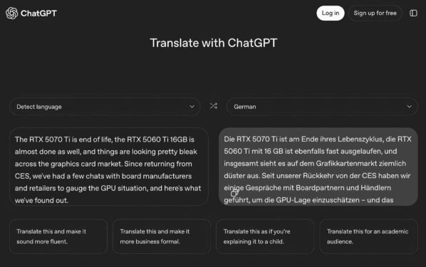 OpenAI âm thầm tung công cụ ChatGPT Translate cạnh tranh Google