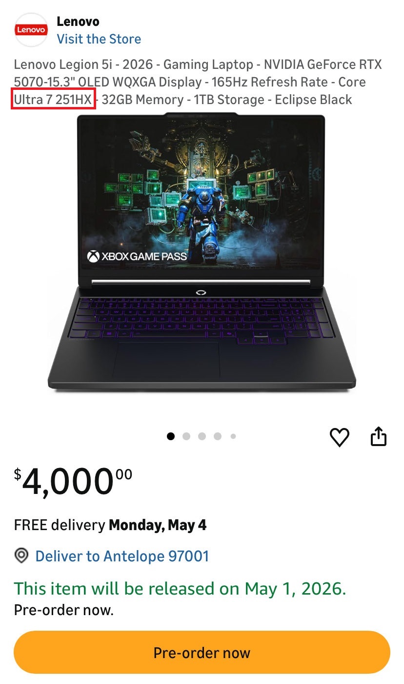 Lenovo Legion 5i 2026 mở màn cho Core Ultra 7 251HX Lenovo Legion 5i 2026 mở màn cho Core Ultra 7 251HX