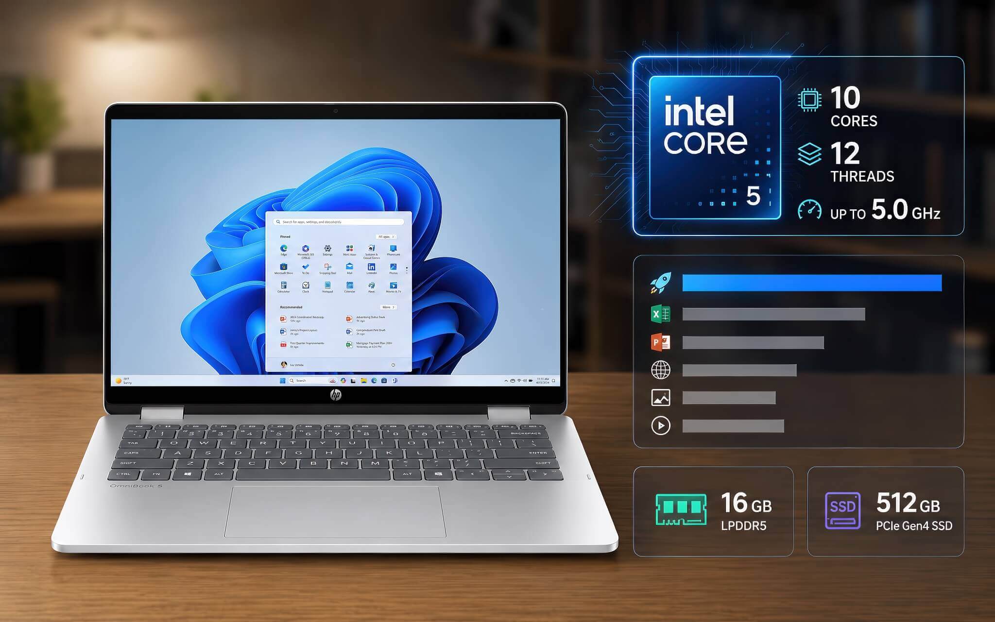 HP OmniBook 5 Flip - Chip Intel Core 5 120U xử lý mượt mà các tác vụ vă
