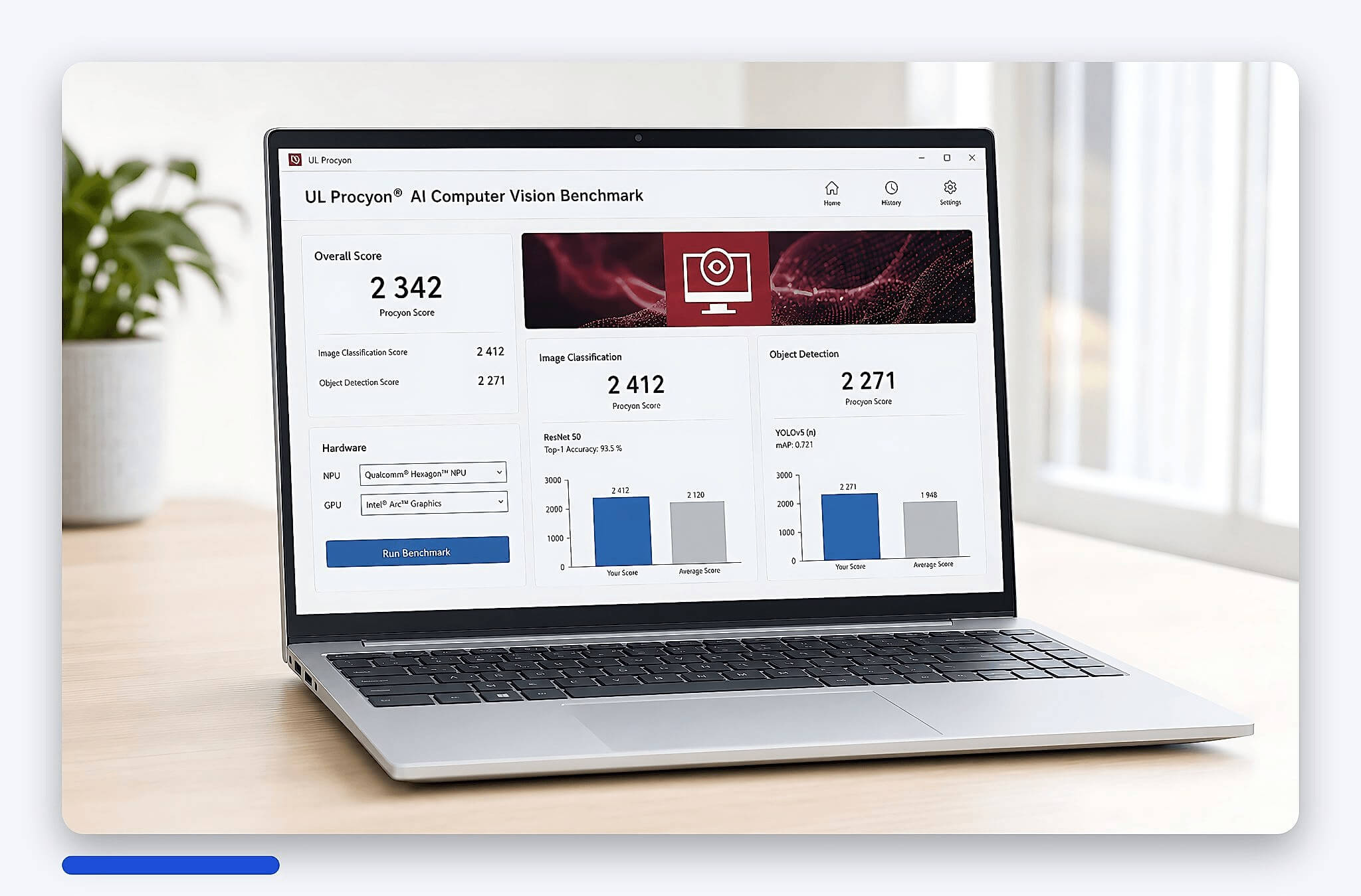 Minh họa giao diện chạy Benchmark AI bằng UL Procyon AI Computer Vision trên laptop Minh họa giao diện chạy Benchmark AI bằng UL Procyon AI Computer Vision trên laptop