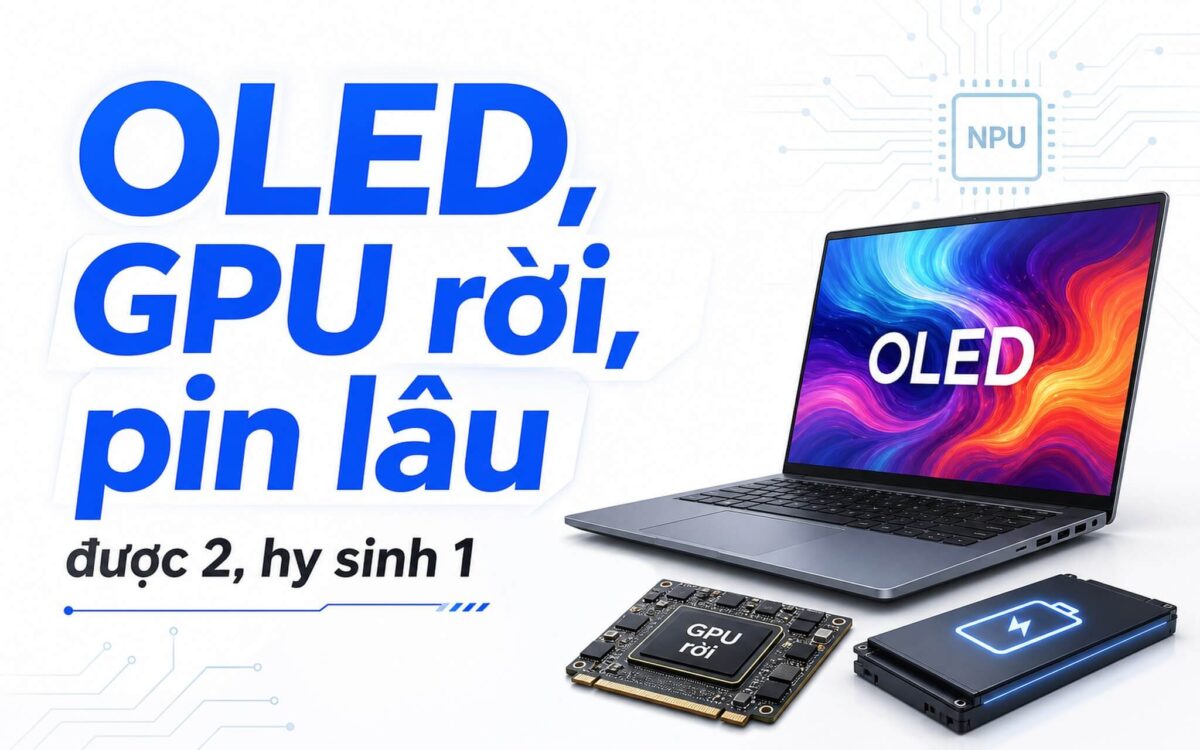 Laptop content creator cân bằng OLED GPU rời và pin lâu