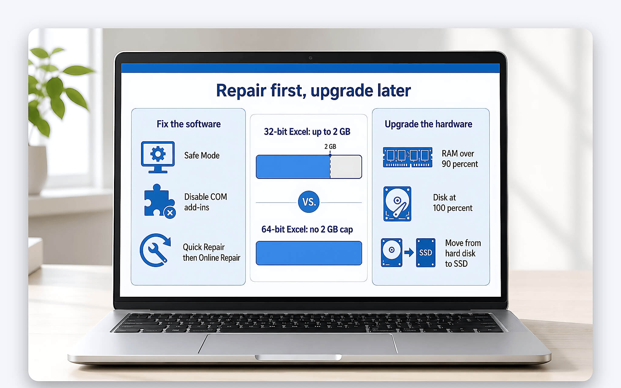 Khi nào Excel chạy chậm cần sửa phần mềm hoặc nâng cấp cấu hình laptop Khi nào Excel chạy chậm cần sửa phần mềm hoặc nâng cấp cấu hình laptop