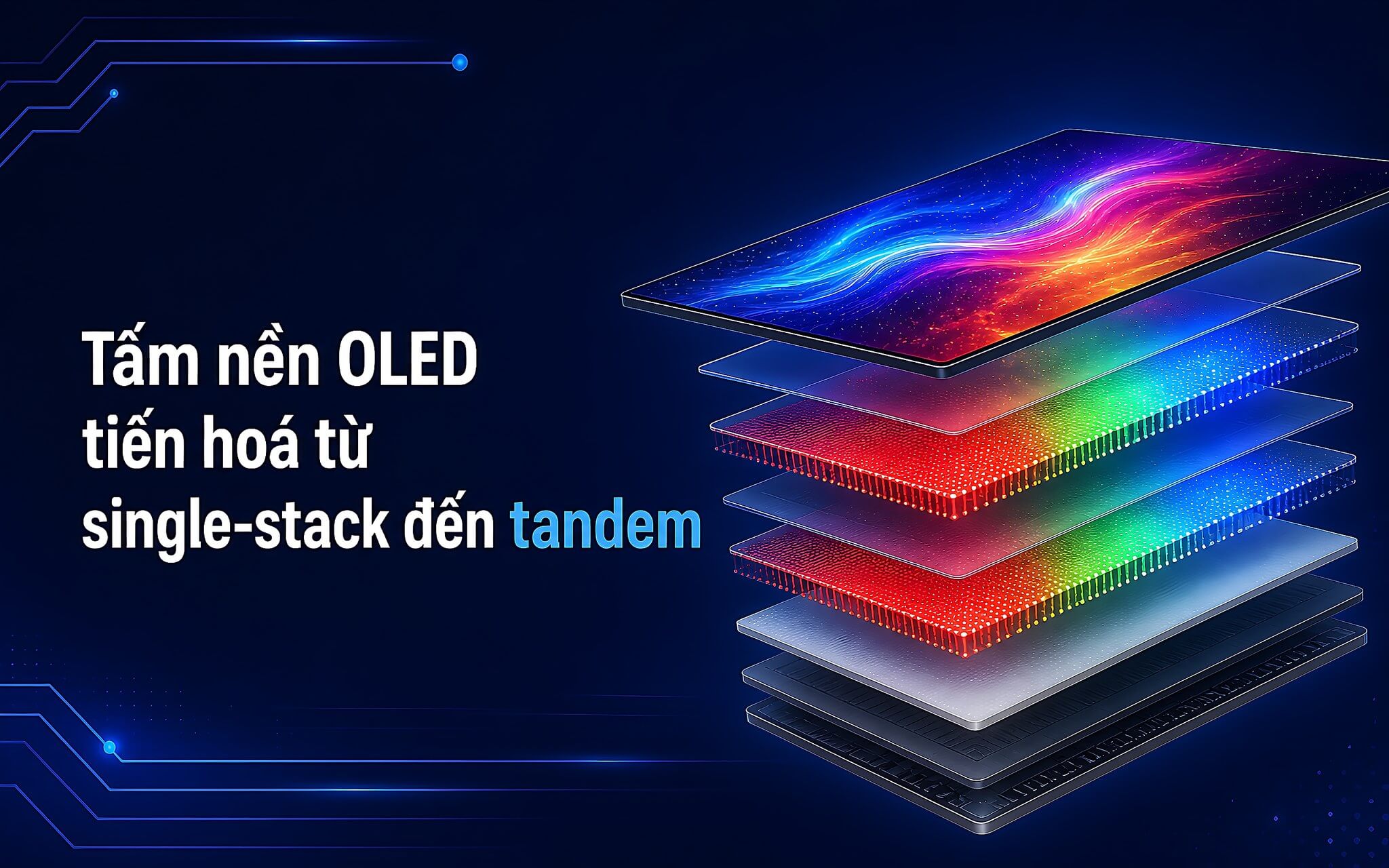 Cấu trúc tấm nền màn hình OLED tiến hoá từ single-stack đến tandem Cấu trúc tấm nền màn hình OLED tiến hoá từ single-stack đến tandem