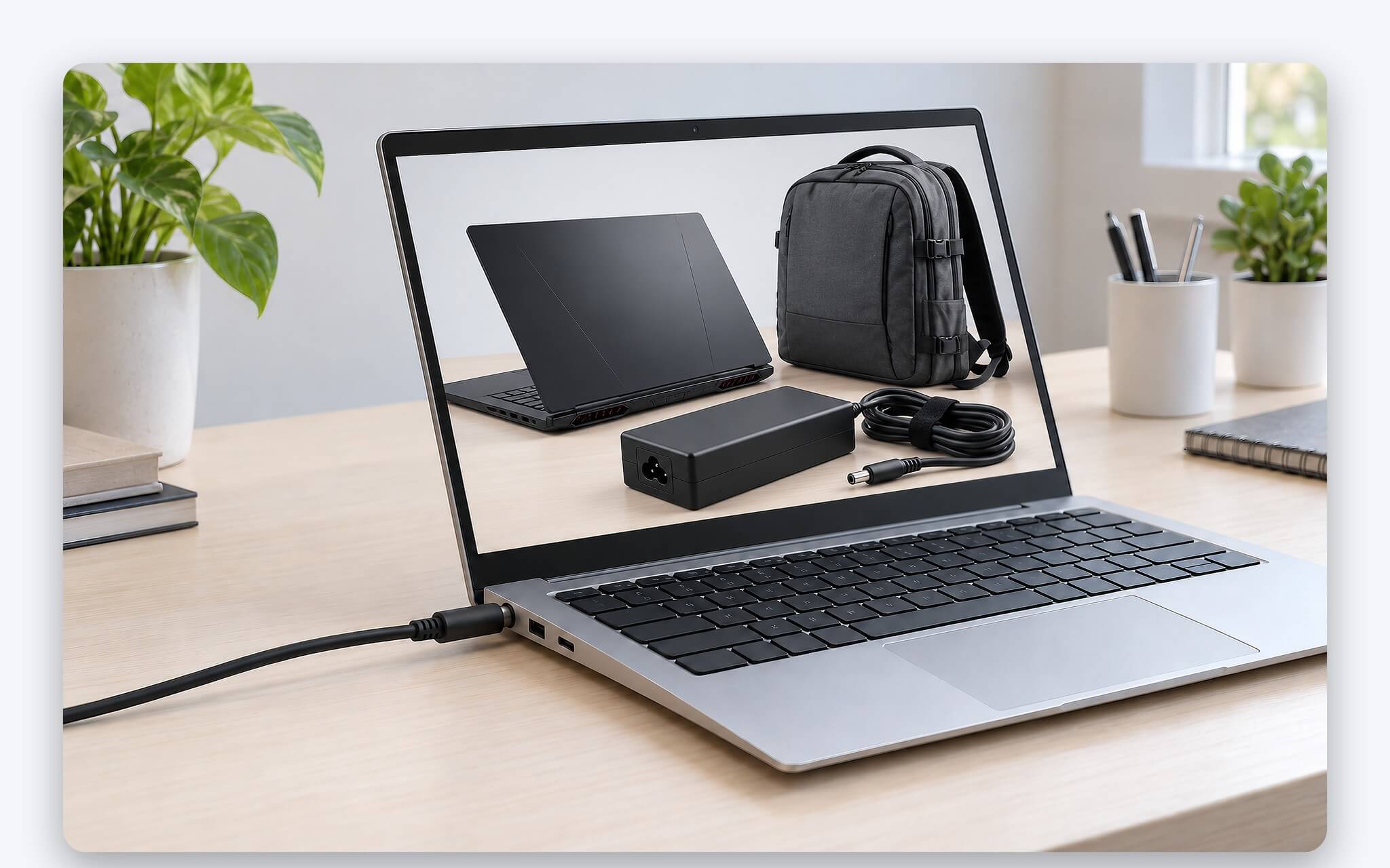 Adapter công suất cao dự phòng của laptop gaming xếp riêng trong ngăn balo